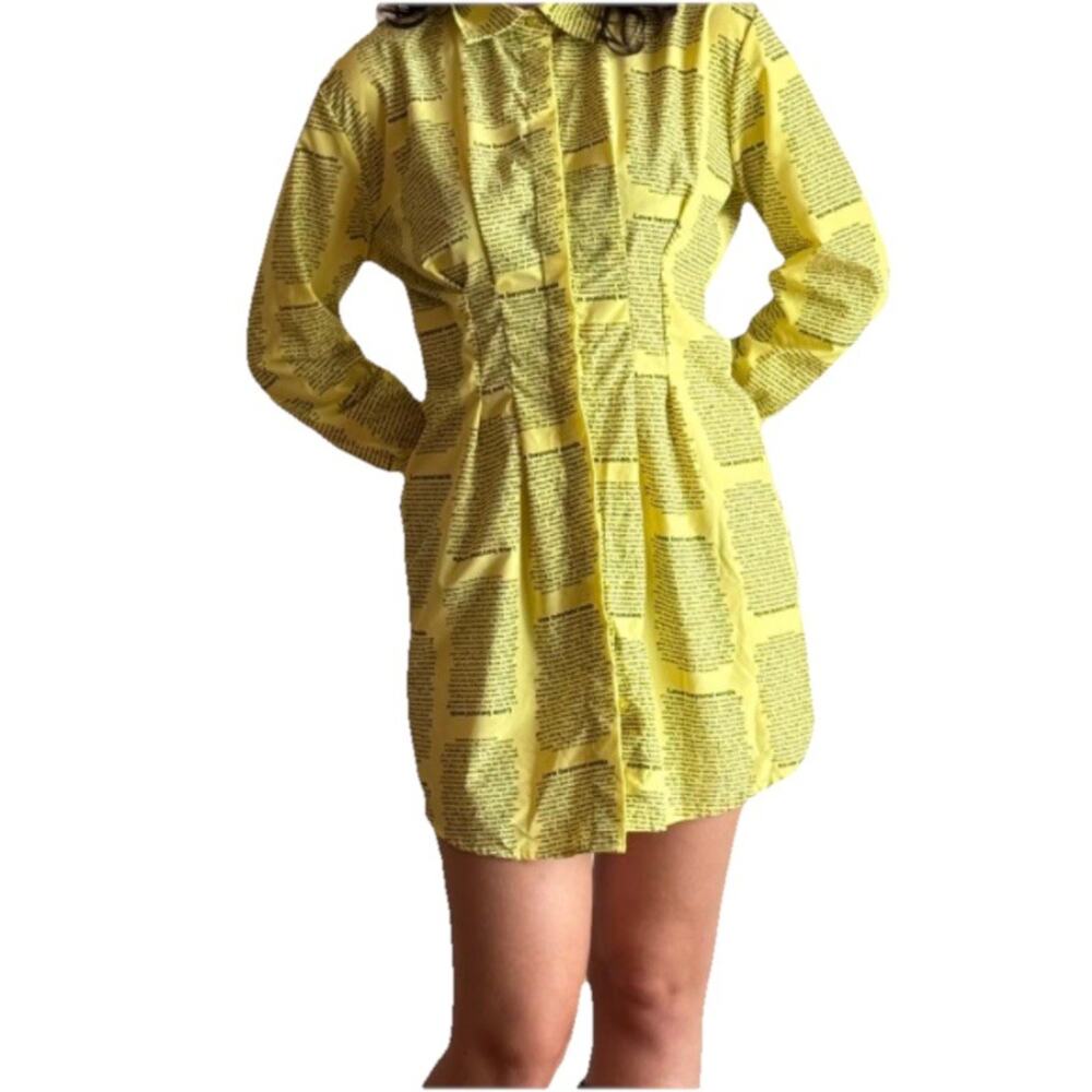 Y2K Spoon Jeans Shirt Dress – Yellow Cotton Novelty Print size L